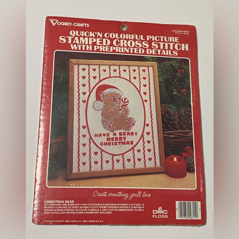 Vogart Crafts Christmas Bear Stamped Cross Stitch Kit